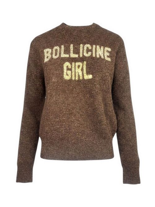 girocollo donna marrone con scritta bollicine girl MC2 Saint Barth | NEW QUEEN ALPACA - BOLLICINE GIRL18 STRASS